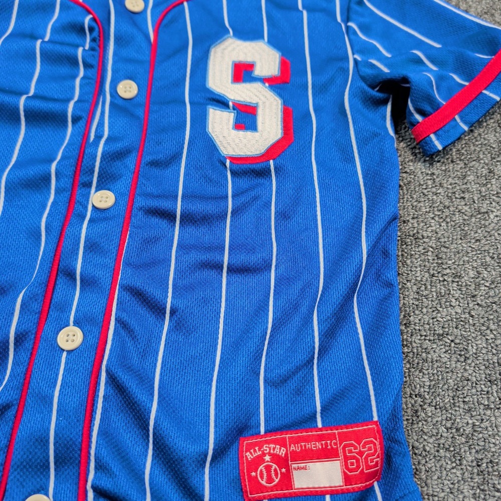 Marvel Spiderman Baseball Jersey Size 7 Blue Pinstripe Button Down Sporty Shirt - Picture 2 of 9